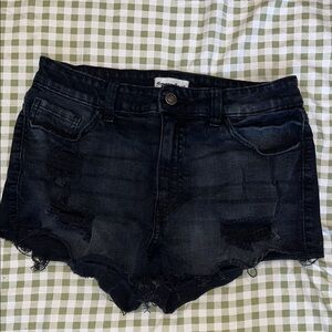 Studio Black Jean Shorts Distressed Raw-Edge
